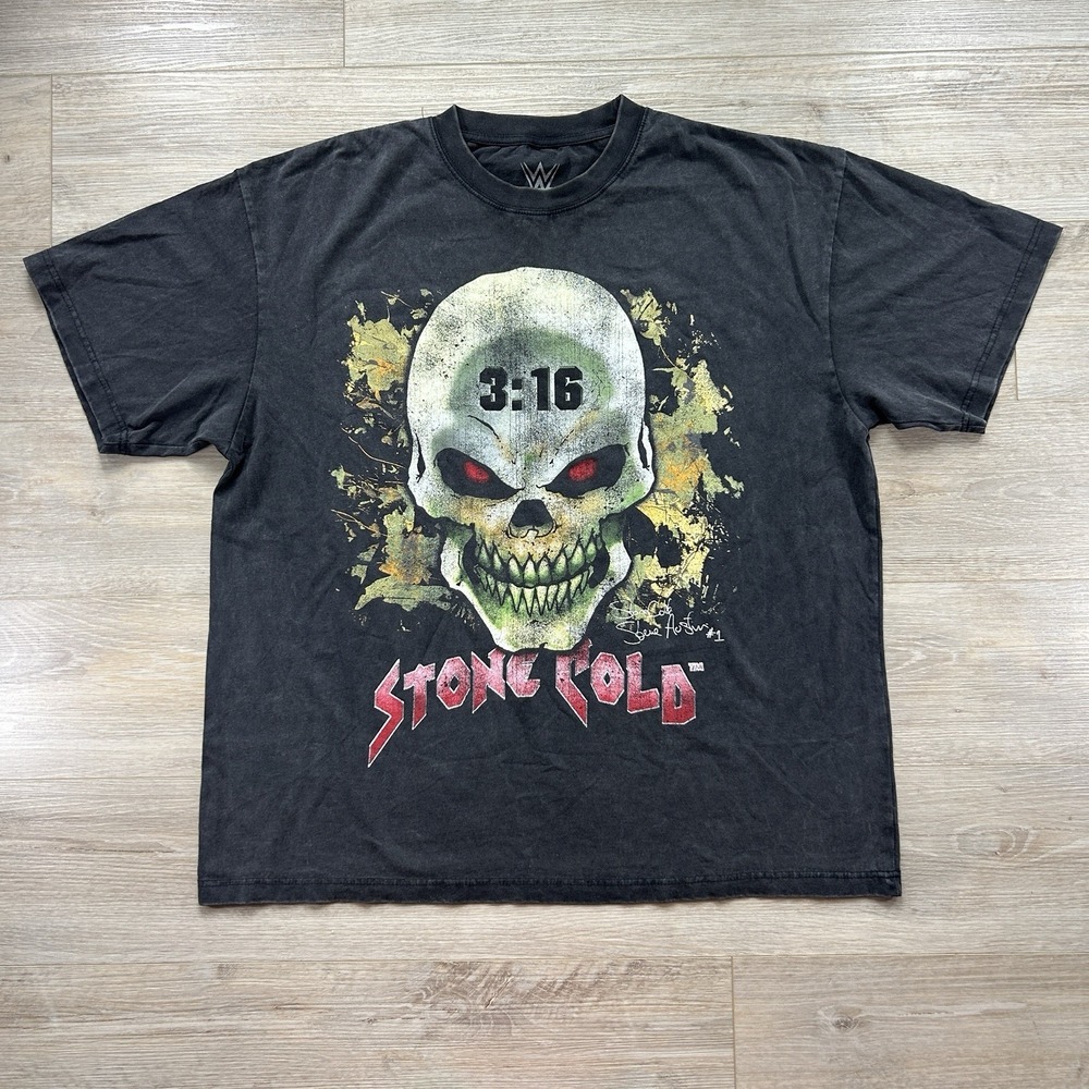 WWE XXL Stone Cold Steve Austin 3:16 Faded Black  Tee Camo Graphic